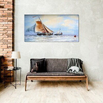 Tableau en verre Voiles sur les vagues