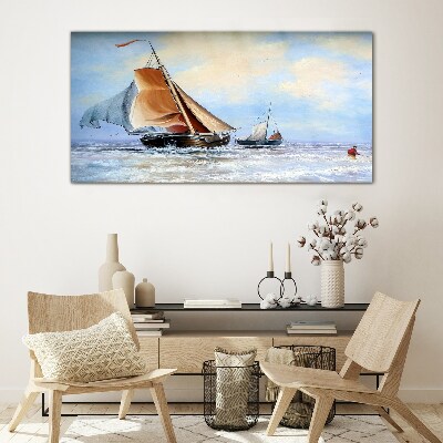 Tableau en verre Voiles sur les vagues