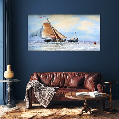 Tableau en verre Voiles sur les vagues