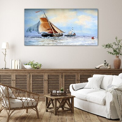 Tableau en verre Voiles sur les vagues