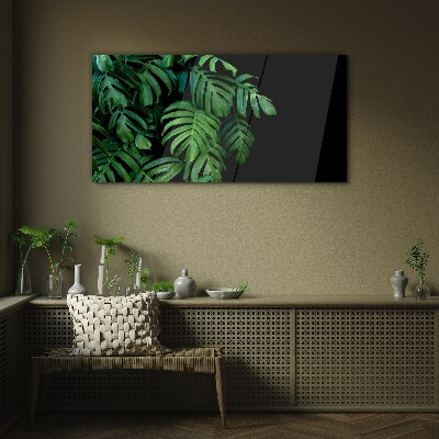 Tableau sur verre Feuilles vertes sur fond noir