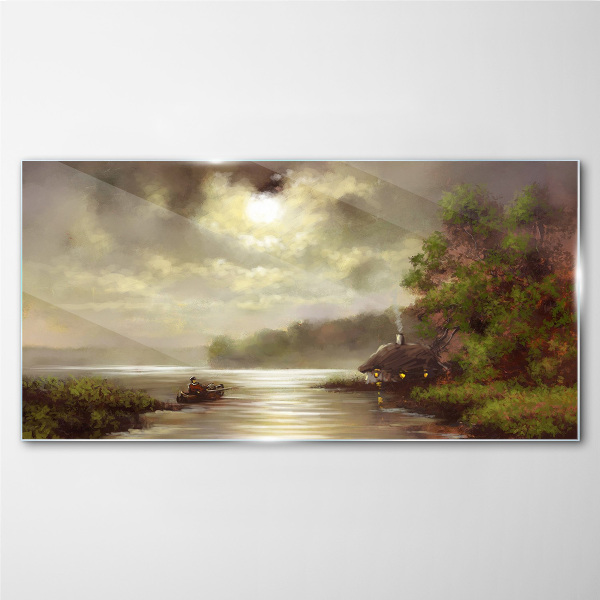 Tableau imprimé sur verre Un paysage paisible au bord de l'eau