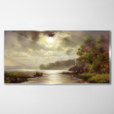 Tableau imprimé sur verre Un paysage paisible au bord de l'eau