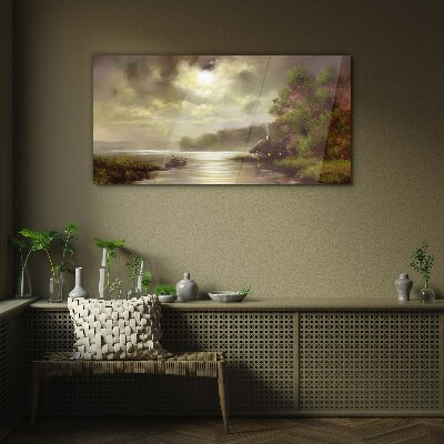 Tableau imprimé sur verre Un paysage paisible au bord de l'eau