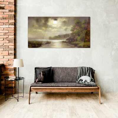 Tableau imprimé sur verre Un paysage paisible au bord de l'eau