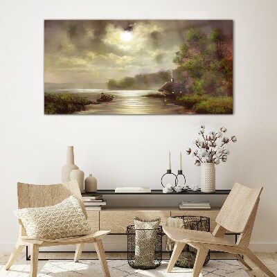 Tableau imprimé sur verre Un paysage paisible au bord de l'eau