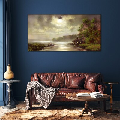 Tableau imprimé sur verre Un paysage paisible au bord de l'eau