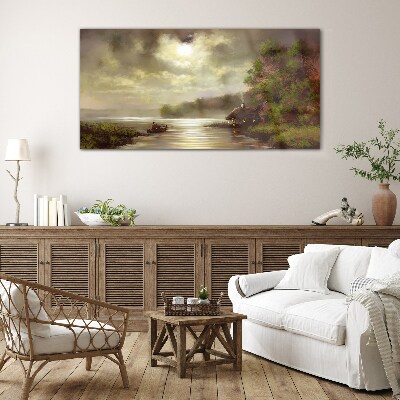Tableau imprimé sur verre Un paysage paisible au bord de l'eau