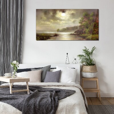 Tableau imprimé sur verre Un paysage paisible au bord de l'eau