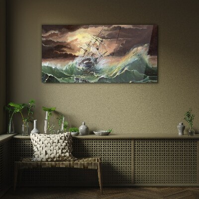 Tableau en verre Océan agité avec un navire naufragé