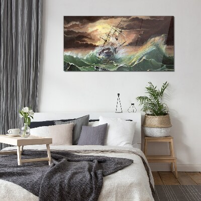 Tableau en verre Océan agité avec un navire naufragé