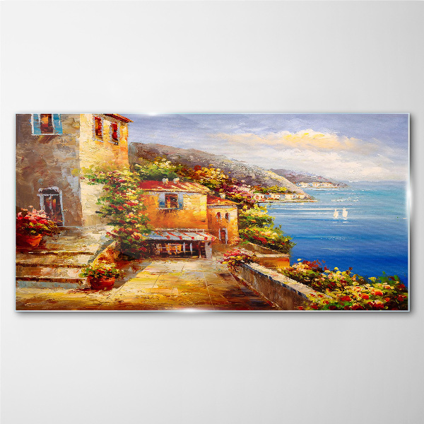 Tableau en verre Un village balnéaire au soleil
