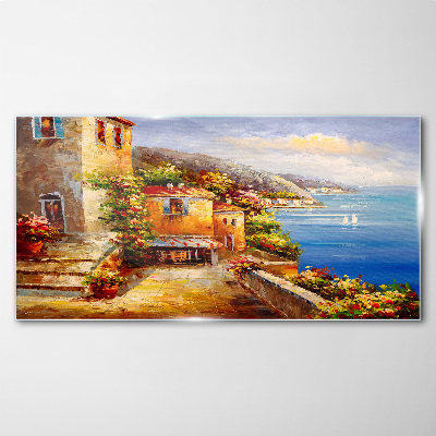 Tableau en verre Un village balnéaire au soleil