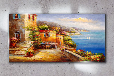 Tableau en verre Un village balnéaire au soleil