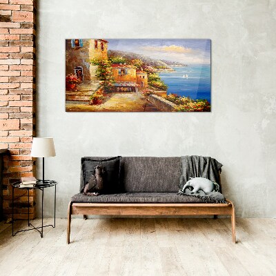 Tableau en verre Un village balnéaire au soleil