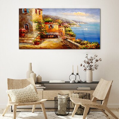 Tableau en verre Un village balnéaire au soleil