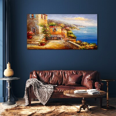 Tableau en verre Un village balnéaire au soleil