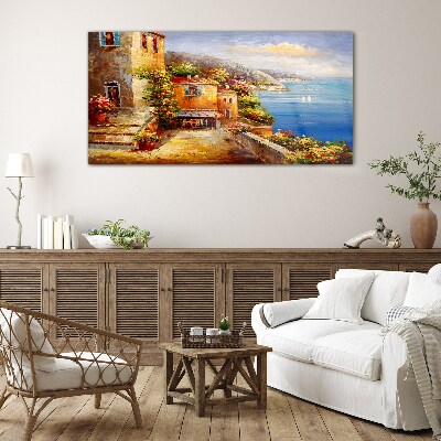 Tableau en verre Un village balnéaire au soleil