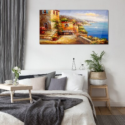 Tableau en verre Un village balnéaire au soleil