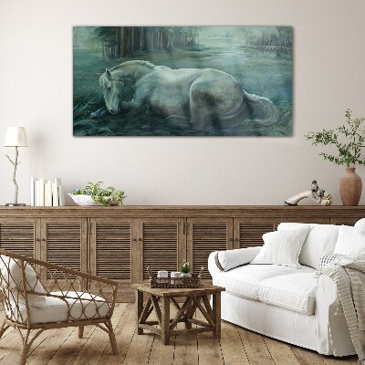 Tableau sur verre Un cheval calme dans un paysage forestier