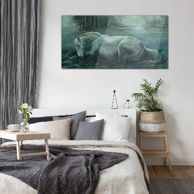 Tableau sur verre Un cheval calme dans un paysage forestier