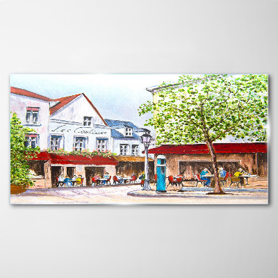 Tableau sur verre Un coin café en ville