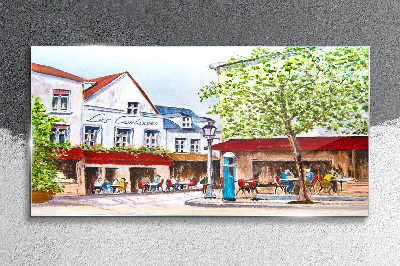 Tableau sur verre Un coin café en ville