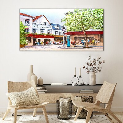 Tableau sur verre Un coin café en ville