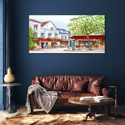 Tableau sur verre Un coin café en ville