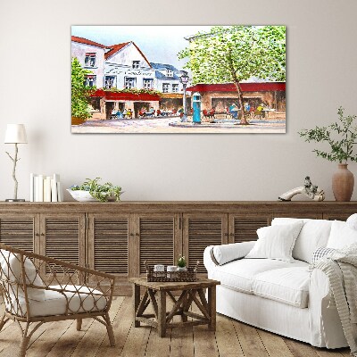 Tableau sur verre Un coin café en ville