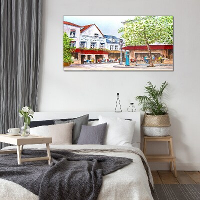 Tableau sur verre Un coin café en ville