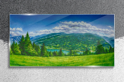 Tableau photo sur verre Paysage de montagne verdoyant en été