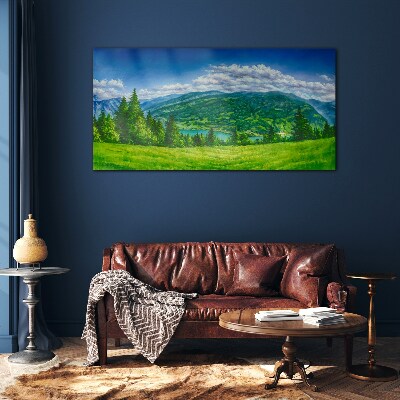 Tableau photo sur verre Paysage de montagne verdoyant en été