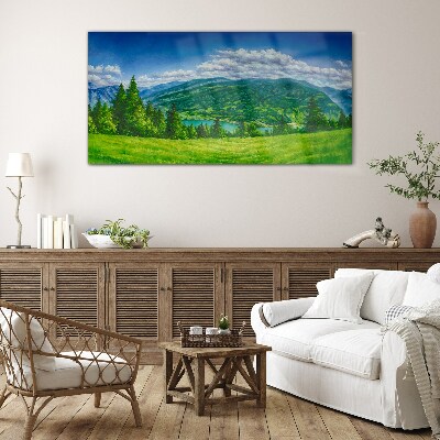 Tableau photo sur verre Paysage de montagne verdoyant en été