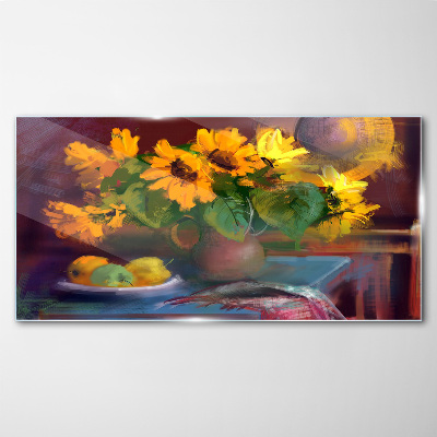 Tableau imprimé sur verre Tournesols dans un vase
