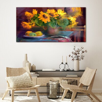 Tableau imprimé sur verre Tournesols dans un vase