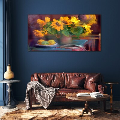 Tableau imprimé sur verre Tournesols dans un vase