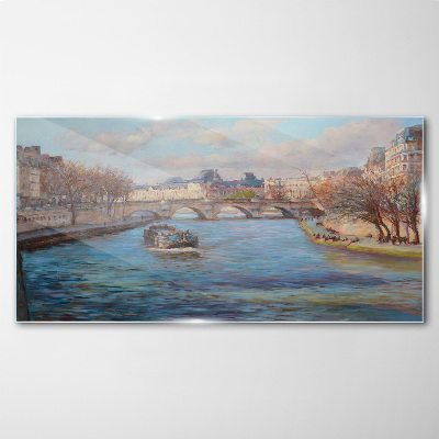 Tableau en verre Pont sur la rivière à Paris