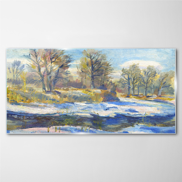 Tableau en verre Paysage d'hiver avec une rivière