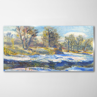 Tableau en verre Paysage d'hiver avec une rivière