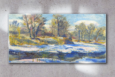 Tableau en verre Paysage d'hiver avec une rivière