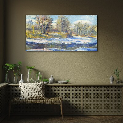 Tableau en verre Paysage d'hiver avec une rivière