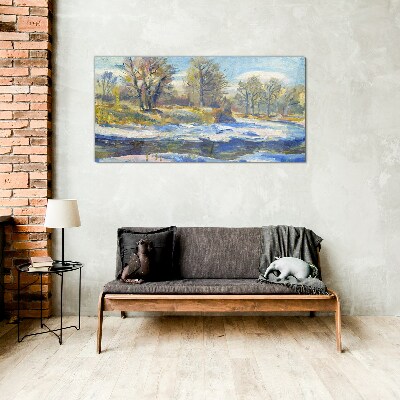 Tableau en verre Paysage d'hiver avec une rivière