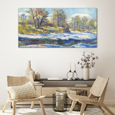 Tableau en verre Paysage d'hiver avec une rivière