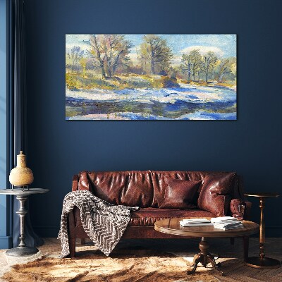 Tableau en verre Paysage d'hiver avec une rivière