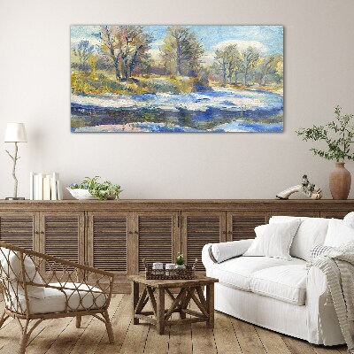 Tableau en verre Paysage d'hiver avec une rivière