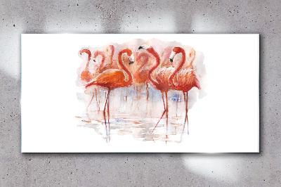 Tableau photo sur verre Flamants roses sur fond d'eau