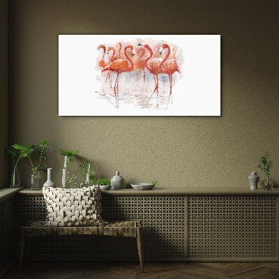 Tableau photo sur verre Flamants roses sur fond d'eau