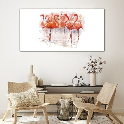 Tableau photo sur verre Flamants roses sur fond d'eau