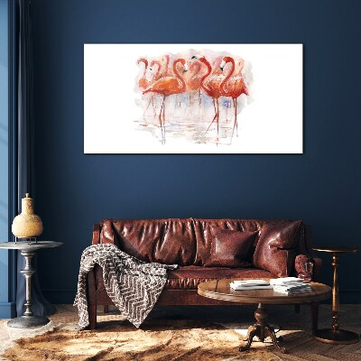 Tableau photo sur verre Flamants roses sur fond d'eau